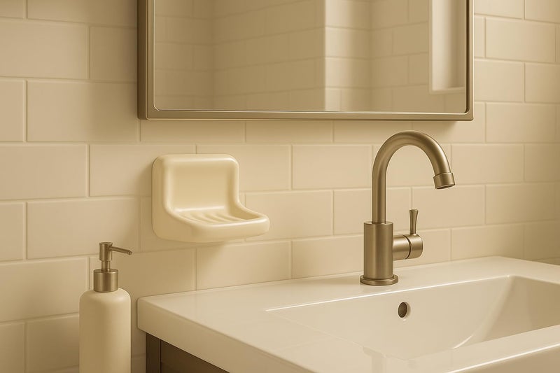 Tenedos Bone Almond Ceramic Soap Dish Holder for Bathroom Wall, Glazed Finish, Easy Tile Adhesion Install, Not for Flat Surface, Durable & Elegant - Image 2